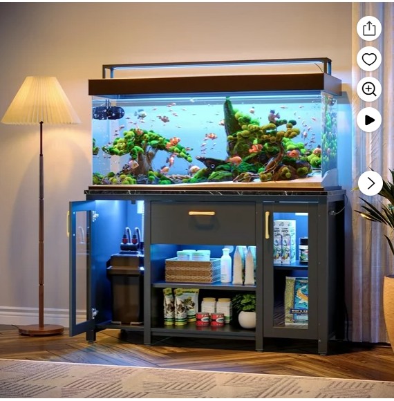Bestier 75 Gallon Fish Tank Stand Metal Aquarium Stand with Storage Cabinet & Power Outlets LED Light, 750lbs Capacity, Black