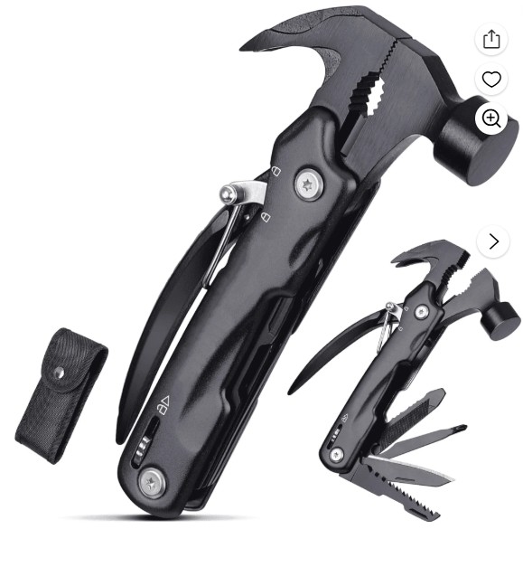 Lockways Fathers Day Gift Utility Hammer 12 in 1 Multi Tool Kit, Pocket Multipurpose Gadgets Set for Dad