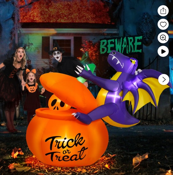 Vrilay 6FT Halloween Inflatable,Pumpkin Dinosaur with Lights Outdoor Decorations