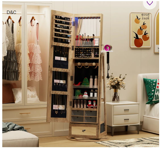 22” Wide Rotatable Jewelry Armoire with Mirror