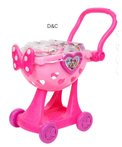 Disney Junior Minnie Mouse Bowtique Shopping Cart, 9-piece Plastic Grocery Set , Ages 3 and up