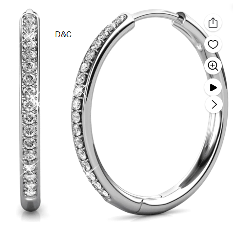 Cate & Chloe Bianca 18k White Gold Plated 25mm Hoop Earrings with Swarovski Crystals for Women