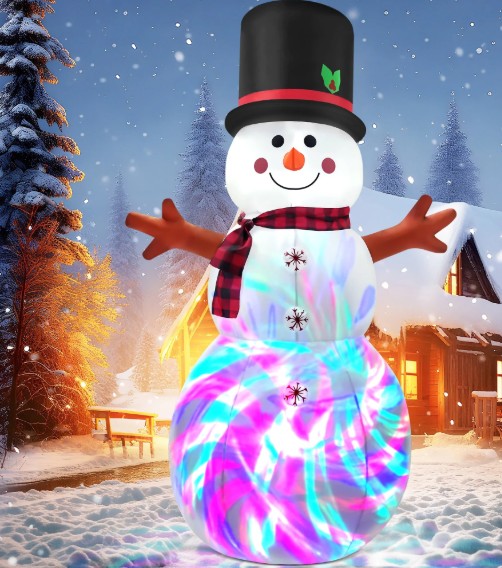IZNEN 6FT Christmas Inflatable Outdoor Decoration Snowman, Built-in Rotating Disco Light,Blow Up Snow Man Wear Magic Hat Yard Decor for Xmas Holiday Lawn Yard Garden