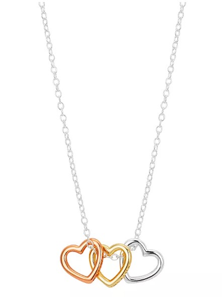 Love This Life Sterling Silver Tri-Tone Triple Heart Necklace