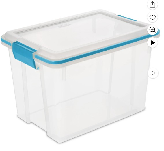 Sterilite Small Storage Bin, 20 Quart Clear Weather-Resistant Plastic Storage Container with Gasket and Latch Lid, Blue