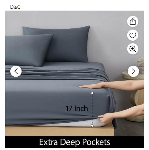 Allswell 6-Piece 300 Thread Count Dark Gray Cotton Lyocell Blend Bed Sheet Set, King