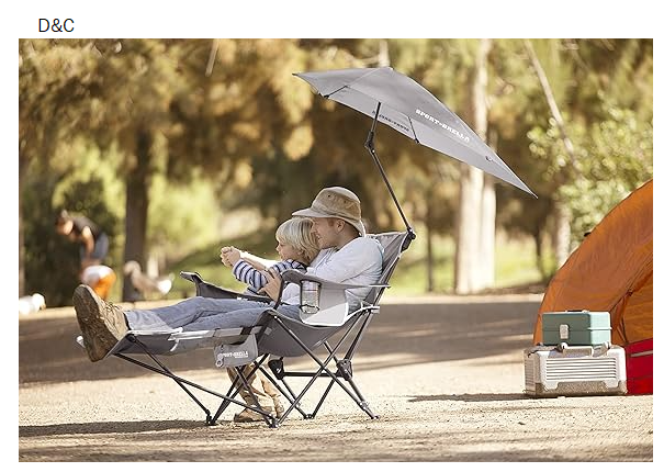 Sport-Brella Beach Chair with UPF 50+ Adjustable Umbrella,Grey