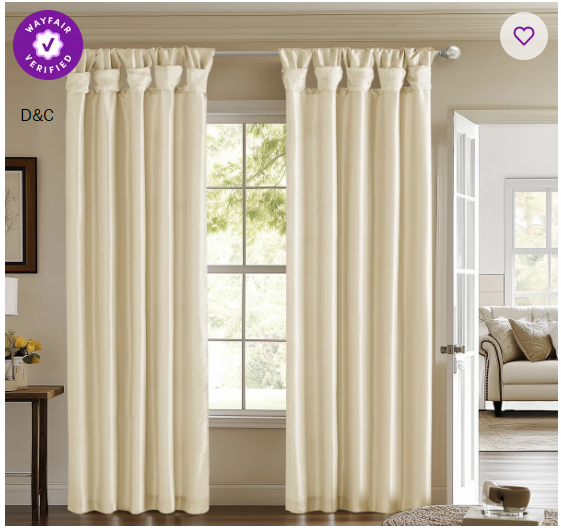 Rivau Faux Silk Lined Twist Tab Single Window Curtain Panel with Privacy Lining, Room Darkening