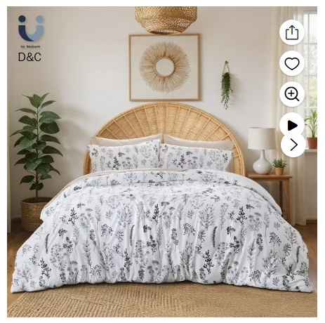 King Comforter Sets, 3 Pieces White Bed in a Bag, Flowers Botanical Reversible Bedding Sets