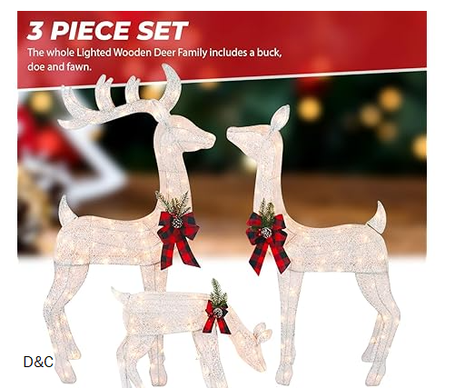 Top Treasures 3-Piece White Fabric Reindeer Family White