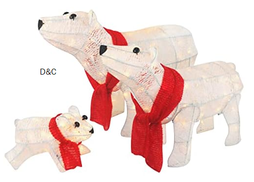 Top Treasures 3PC Lighted Polar Bear Family White