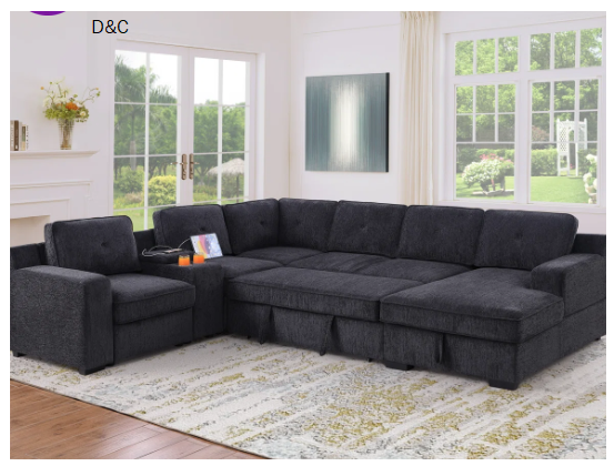 U-Shaped Sectional Sofa Bed Pull Out Sleeper Couch With Storage Chaise