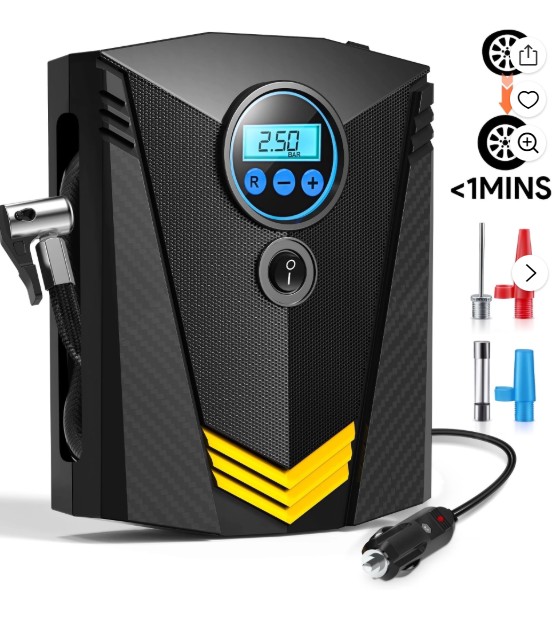 Qunler Tire Inflator, 12V Portable Air Compressor with Fast Inflation, Tire Inflator – Black