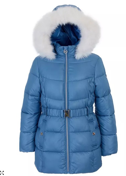 Big Girls Belted Stadium Puffer Jacket