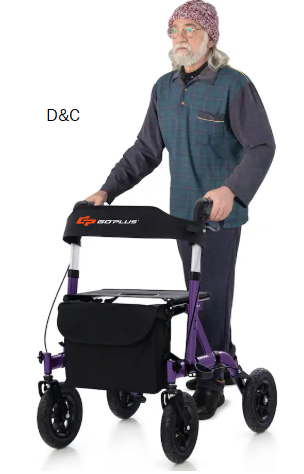 Costway – Foldable Height Adjustable Rollator Walker with Seat, Storage Bag for Seniors – Purple