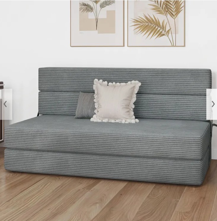 60″ 3-in-1 Foldable Sofa Bed with Corduroy Fabric and Pure Foam Filling