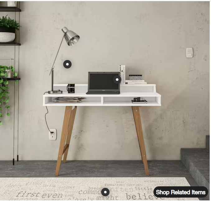 44 in. Rectangular White Writing Desk