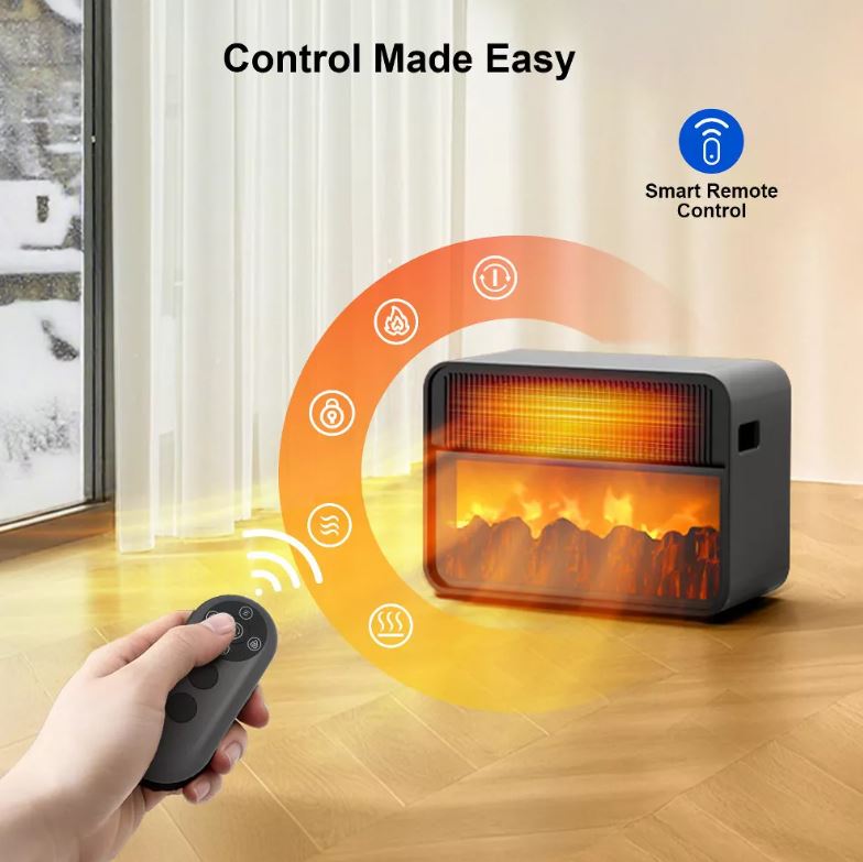 Teendow Electric Heater with Fireplace, 1500W Ceramic Heater for Home Office with Adjustable Thermostat and Overheat Protection