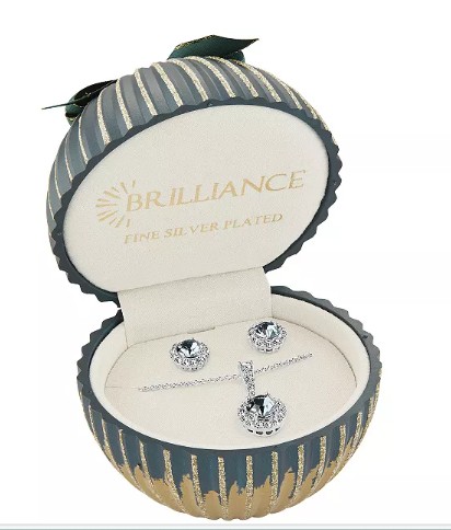 Brilliance Birthstone Crystal Pendant & Stud Earring Set in Ornament Gift Box