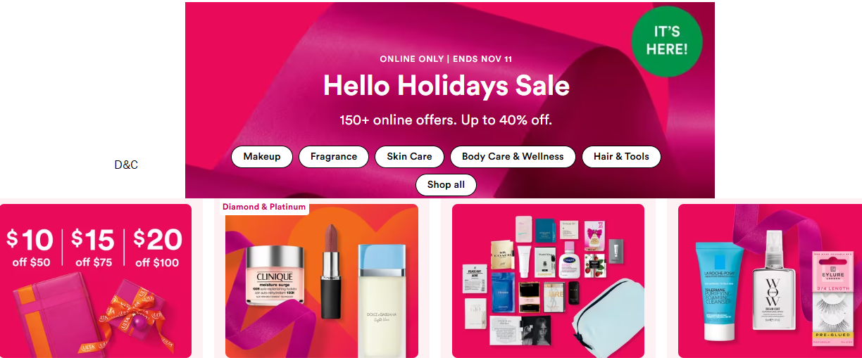 Ulta Hello Holidays SaleScore Up to 40% OFF select items + FREE gifts with purchases!
