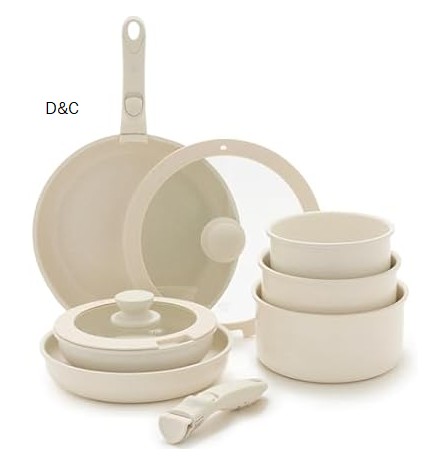 GreenLife 10 Piece Nonstick Pots & Pans Set, Detachable Handle & Stackable Cookware Set