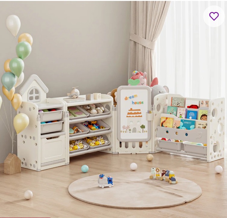 Foldable Kids Toy Storage Organizer ,With Removable Bins And 3-Tier Bookshelf For Kids Toy Storage Organizer With Drawing Board, Extra 3 Brushes