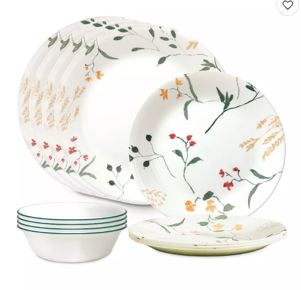 Corelle Vitrelle Signature Wildflower Scatter 12-Piece Dinnerware Set