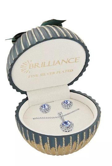 Brilliance Birthstone Crystal Pendant & Stud Earring Set in Ornament Gift Box
