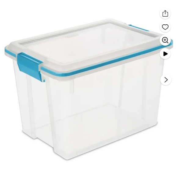Sterilite Small Storage Bin, 20 Quart Clear Weather-Resistant Plastic Storage Container with Gasket and Latch Lid, Blue