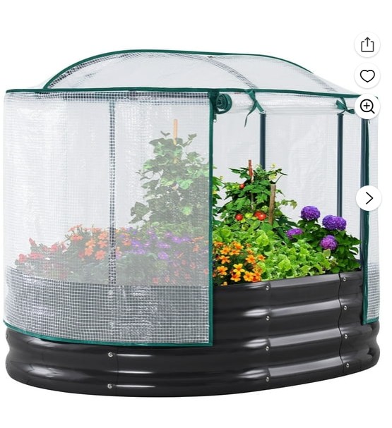 KING BIRD 4x3x1 ft Raised Garden Bed with Cover Galvanized Steel Metal Planter Garden Box Outdoor for Gardening, Vegetables, Flowers, White