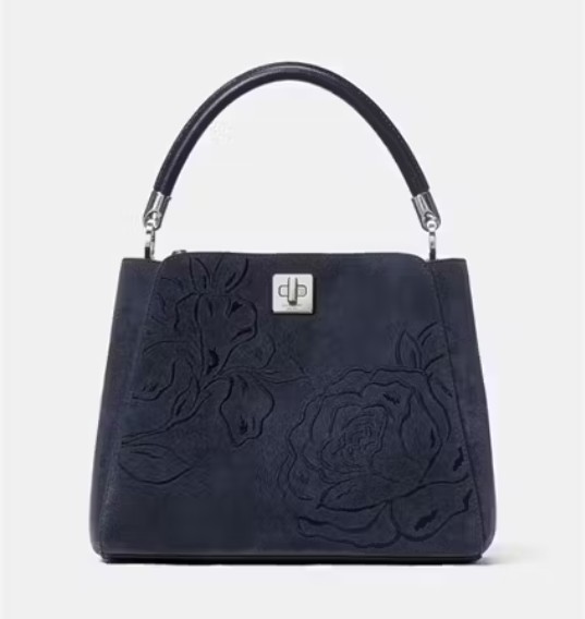 Phoebe Suede Embroidered Medium Top Handle Bag