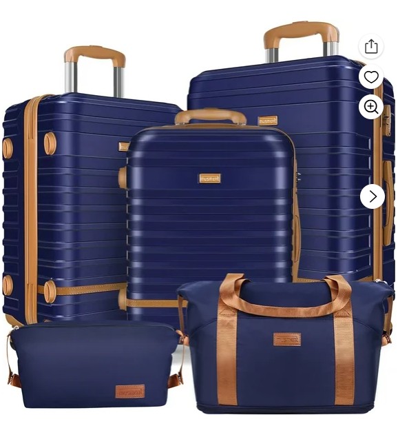 5 Piece Luggage Sets and Travel Duffel Bag, ABS Hardshell Hardside Checked Luggage with TSA Lock and Double Spinner Wheels Suitcase, Deep Blue