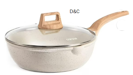 Carote 12 Inch Nonstick Deep Frying Pan with Lid, 5.5 Qt Large Saute Pan with Pour Spout, Induction Cookware Pan, Easy Cleaning(White)