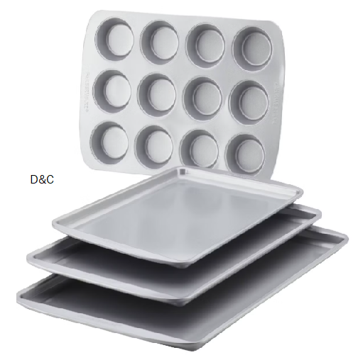 Farberware Bakeware 4pc Bakeware Set: Nonstick Steel Baking Pan Set, Includes Cookie Sheets & Muffin Pan, Dishwasher-Safe