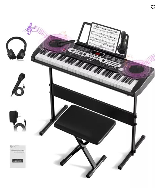 61-Key Beginners Electronic Keyboard Piano Set with LCD Screen, Ideal for Keyboard Piano Beginners