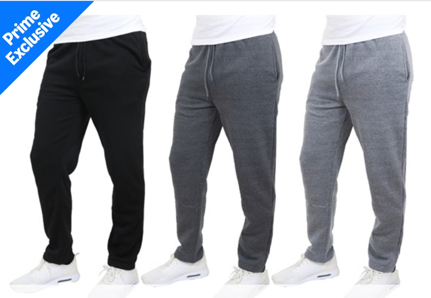3-Pack Men’s or Women’s Fleece-Lined Open Bottom Classic Sweatpants (Pick Color & Size)