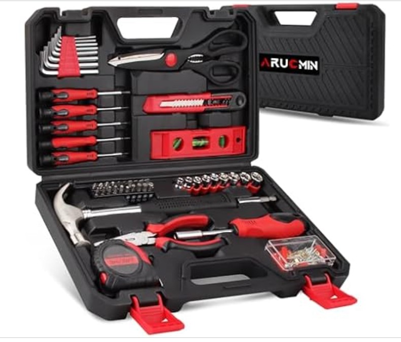 51-Piece Red Tool Set, Home Tool Kit with Toolbox Storage Case Home Repair Tool Kit