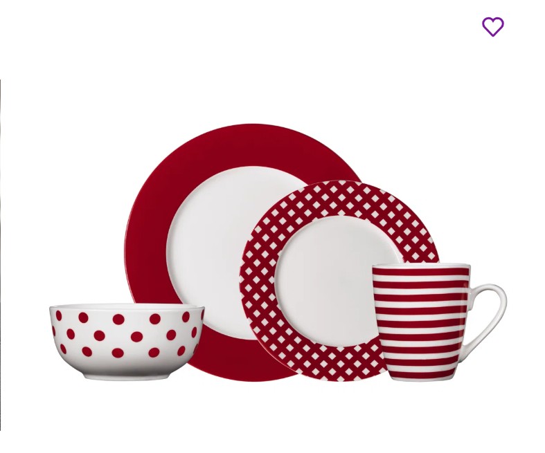 Pfaltzgraff Everyday Kenna Red 16-Piece Porcelain Dinnerware Set, Service for 4