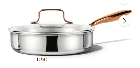 Carote 10” Tri-Ply Stainless Steel Saute Pan, Induction Compatible Deep Frying Pan for Kitchen