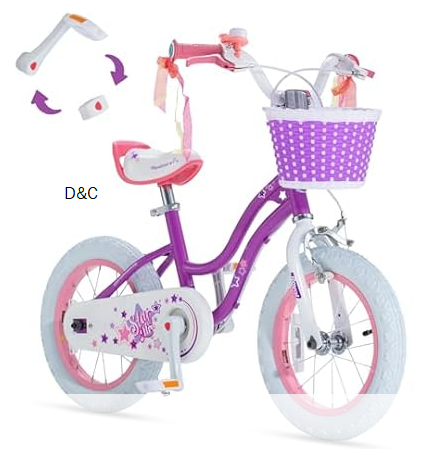 RoyalBaby EZ Stargirl Kids Bike,Easy Learn to Biking,12 Inch Bicycle,Beginners Girls Bicycle for Children Ages 3-4 Years, 12″ with Handbrake and Coaster Brake