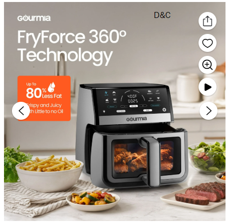 Gourmia 8 Qt Digital Window Air Fryer with 8 One-Touch Cooking Functions, Gray
