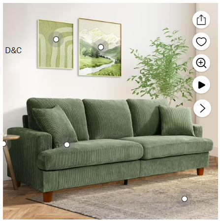 87″ Corduroy Sofa,3 Seater Sofa with Extra Deep Seats,Neche Comfy Upholstered Couch for Living Room,2 Pillows,Green