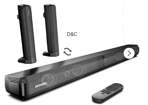 ULTIMEA 2.2ch Sound Bar for TV, Built-in Dual Subwoofer, 2 in 1 Separable Bluetooth 5.3 Soundbar , Bassmax Adjustable TV Surround Sound Bar, HDMI-ARC/Optical/Aux Home Theater Speakers, Wall Mount