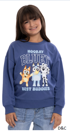 Bluey Girls Graphic Fleece Crewneck Sweatshirt with Long Sleeves, Sizes 4-18