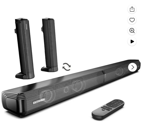 ULTIMEA 2.2ch Sound Bar for TV, Built-in Dual Subwoofer, 2 in 1 Separable Bluetooth 5.3 Soundbar , Bassmax Adjustable TV Surround Sound Bar, HDMI-ARC/Optical/Aux Home Theater Speakers, Wall Mount