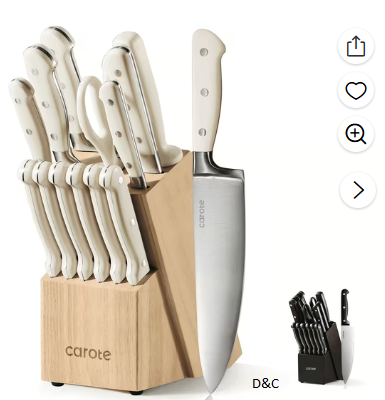 Carote 14 Pcs Knife Set with Wooden Block Stainless Steel Knives with Ergonomic Handle, Forged