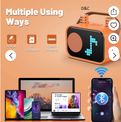 JYX Karaoke Machine, Portable Bluetooth Speaker with Magic Microphone, 15 Animation Display Mode, 4 Funny Magic Voices, Mini Karaoke Machine Set,Orange