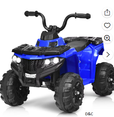 Costway Kids Ride On ATV Quad 4 Wheeler Electric Toy Car 6V Battery Power Led Lights, Blue