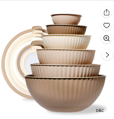 Cook with Color 12-Piece Mixing Bowl Set with Non-Slip Silicone Base and Transparent Lids, Taupe