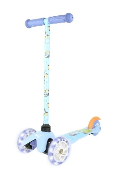 Bluey Light Up Wheel Tilt and Turn Toddler Scooter, 3 Wheel Kick Scooter for Kids Ages 3+, Blue